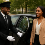 Chauffeur Assisting Passenger in Luxury Vehicle