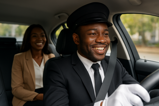 Chauffeur and Client in Luxury Sedan (1)